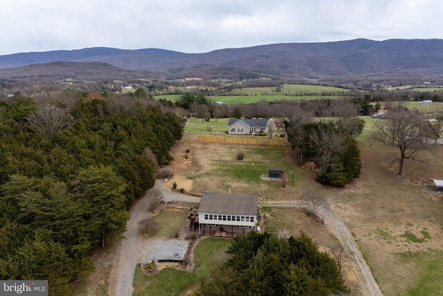 bird's eye view with a mountain view and a rural view