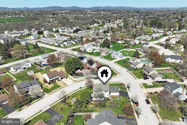 aerial view with a residential view and a mountain view