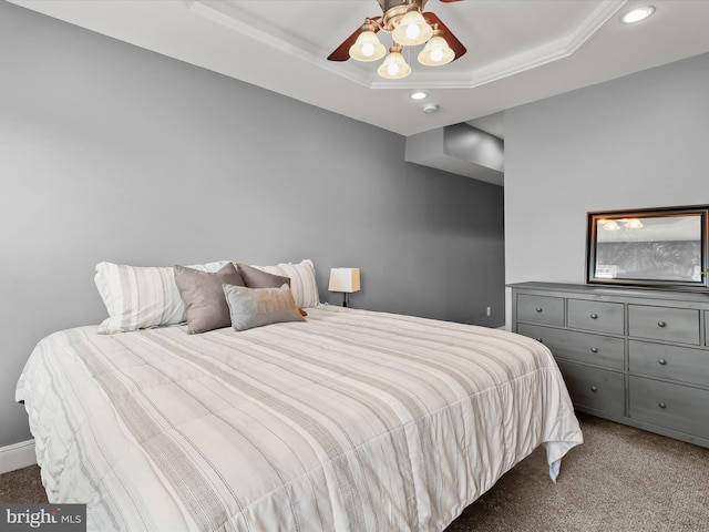 1614 Patapsco St, Baltimore, MD 21230 - bedroom featuring carpet flooring, a tray ceiling, recessed lighting, and ceiling fan