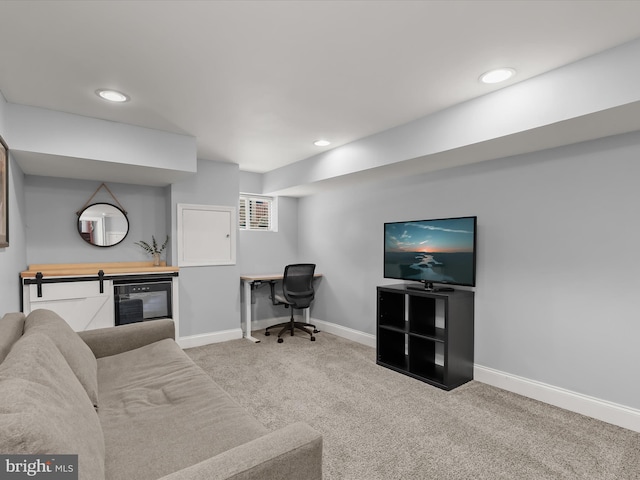 1614 Patapsco St, Baltimore, MD 21230 - living room featuring carpet floors, recessed lighting, and an office area