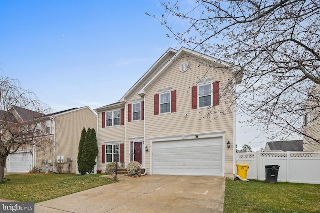 8509 Lexington Dr, Severn, MD 21144 - traditional-style house with a front lawn, driveway, fence, and a garage