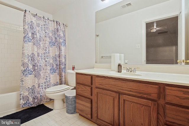 8509 Lexington Dr, Severn, MD 21144 - bathroom with tile patterned flooring, vanity, toilet, visible vents, and shower / bath combo