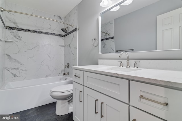 full bath with toilet, washtub / shower combination, and vanity