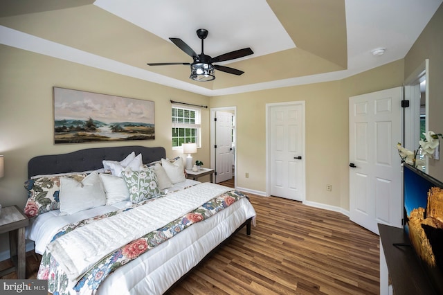 55 Hamn, Stafford, VA 22554 - bedroom with ceiling fan, a raised ceiling, baseboards, and wood finished floors