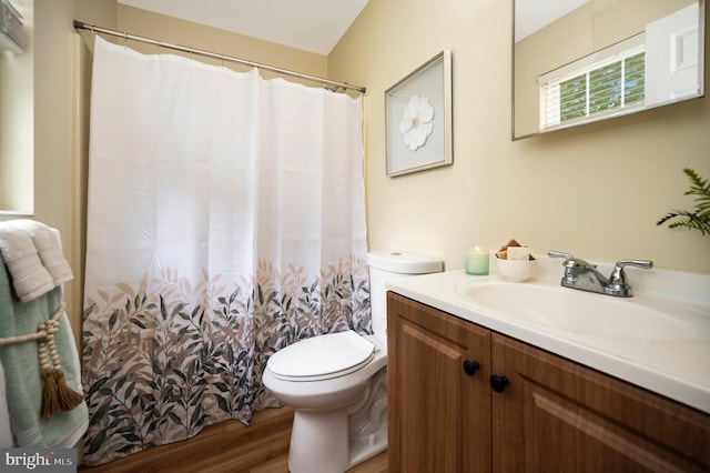 55 Hamn, Stafford, VA 22554 - bathroom with toilet, a shower with curtain, vanity, and wood finished floors