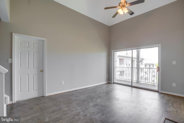 1055 Gardenview Loop Unit 402, Woodbridge, VA 22191 - empty room with high vaulted ceiling, dark wood-style floors, baseboards, and a ceiling fan