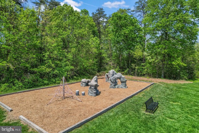 view of jungle gym with a yard