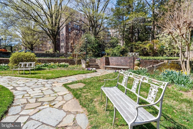 view of property's community featuring a lawn