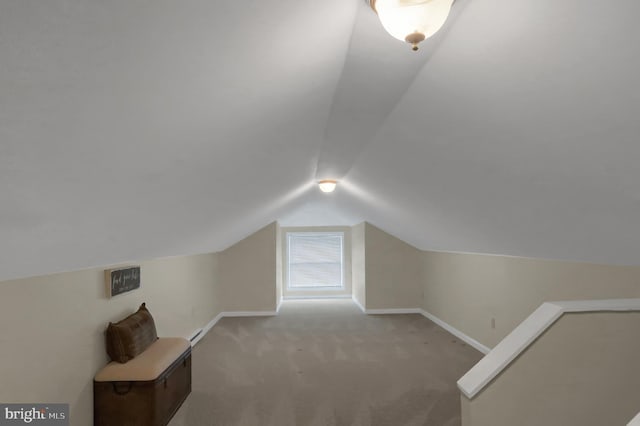 additional living space featuring lofted ceiling, baseboards, and carpet