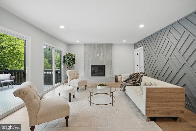 7434 Mason Ln, Falls Church, VA 22042 - living room with recessed lighting and a fireplace