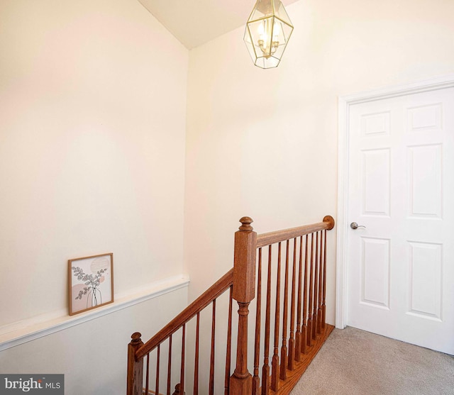 518 Macintosh Cir, Joppa, MD 21085 - staircase with carpet flooring and a notable chandelier
