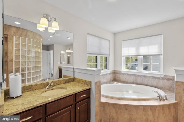 2710 Beech Orchard Ln, Upper Marlboro, MD 20774 - full bathroom featuring a garden tub, a notable chandelier, vanity, and visible vents