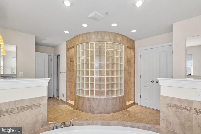 2710 Beech Orchard Ln, Upper Marlboro, MD 20774 - full bathroom with a tile shower, a garden tub, tile patterned flooring, and recessed lighting