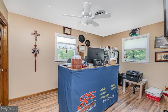 2220 Timothy Dr, Westminster, MD 21157 - office with a wealth of natural light, light wood-style flooring, baseboards, and a ceiling fan