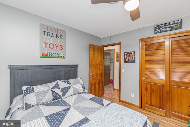 2220 Timothy Dr, Westminster, MD 21157 - bedroom featuring a closet, ceiling fan, baseboards, and light wood finished floors