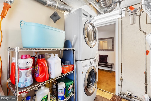 76 Deepdale Rd, Wayne, PA 19087 - laundry room with estacked washer and dryer and carpet flooring