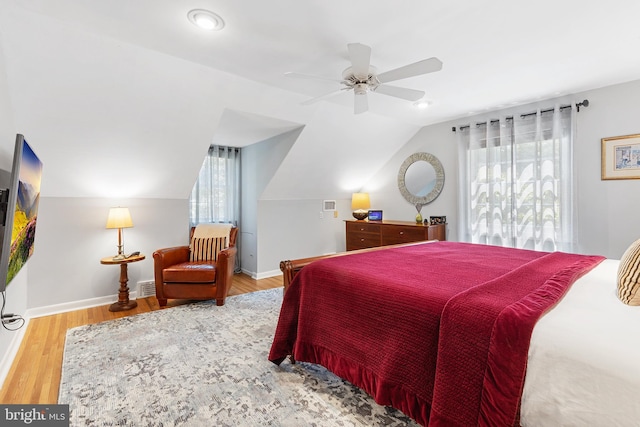 76 Deepdale Rd, Wayne, PA 19087 - bedroom with lofted ceiling, wood finished floors, recessed lighting, and a ceiling fan