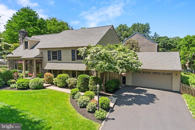 76 Deepdale Rd, Wayne, PA 19087 - view of front of property with driveway, a chimney, a garage, stone siding, and roof with shingles