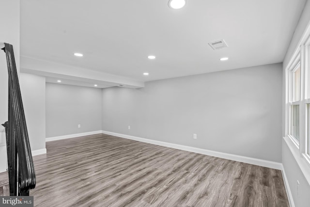 3605 Eyre Dr S, Upper Marlboro, MD 20772 - basement featuring baseboards, visible vents, wood finished floors, and recessed lighting