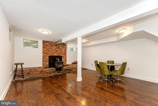 5431 Hines Rd, Frederick, MD 21704 - interior space with baseboards, wood-type flooring, and a wood stove