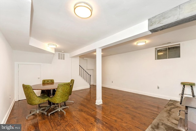 5431 Hines Rd, Frederick, MD 21704 - dining room with stairway, baseboards, wood finished floors, and visible vents