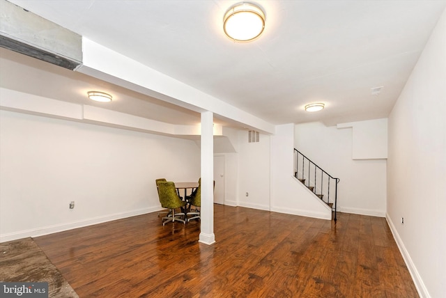 5431 Hines Rd, Frederick, MD 21704 - finished below grade area featuring baseboards, stairs, wood finished floors, and visible vents