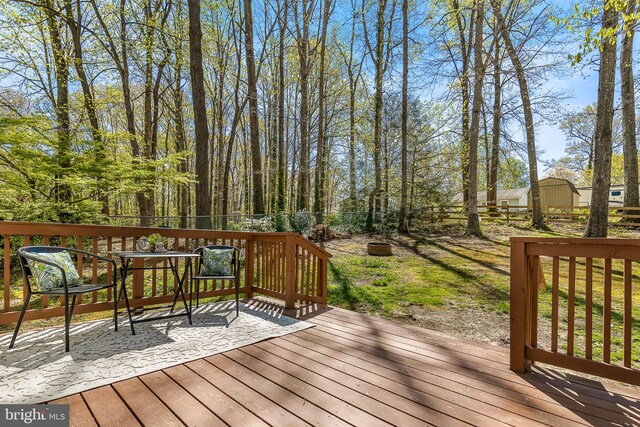 wooden deck with a fenced backyard