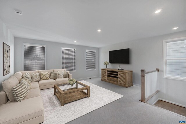 2963 Rambling Brook Ln, Crozet, VA 22932 - living area featuring carpet floors, baseboards, and recessed lighting