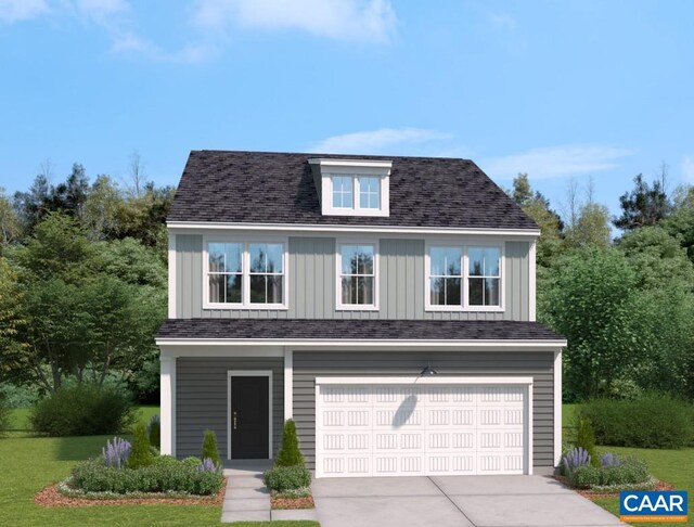 2963 Rambling Brook Ln, Crozet, VA 22932 - view of front of house featuring concrete driveway, board and batten siding, a garage, and a shingled roof