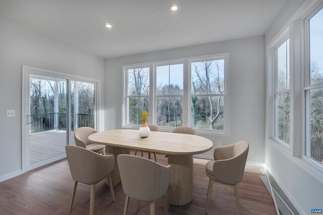 3041 Rambling Brook Ln, Crozet, VA 22932 - dining area with baseboards, dark wood-style floors, and recessed lighting