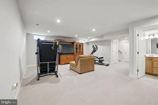187 Boxelder Dr, Stafford, VA 22554 - interior space with recessed lighting, stairway, visible vents, baseboards, and light colored carpet