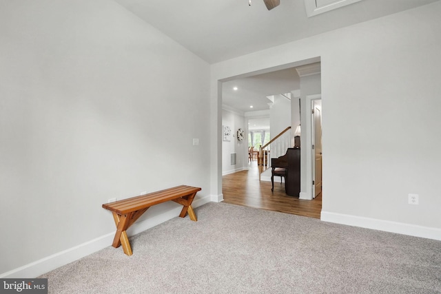187 Boxelder Dr, Stafford, VA 22554 - interior space featuring stairway, ceiling fan, carpet, baseboards, and recessed lighting
