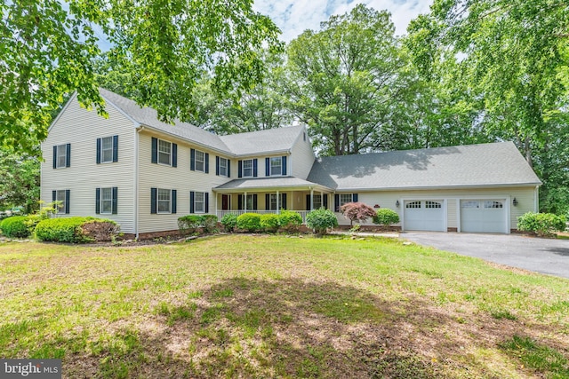 3188 Windrows Way, Eden, MD 21822 - colonial house featuring an attached garage, driveway, a front lawn, a porch, and a shingled roof