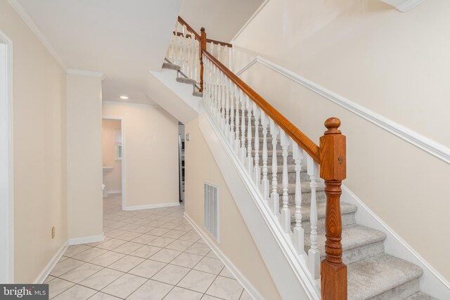 3188 Windrows Way, Eden, MD 21822 - stairway with recessed lighting, tile patterned floors, baseboards, and crown molding
