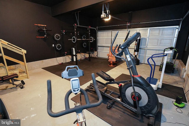 exercise area with a garage