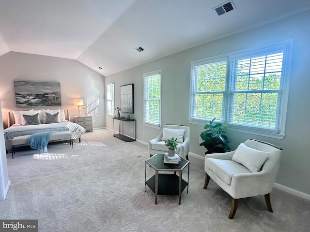 bedroom featuring baseboards, multiple windows, carpet floors, and visible vents