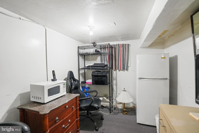 interior space with freestanding refrigerator