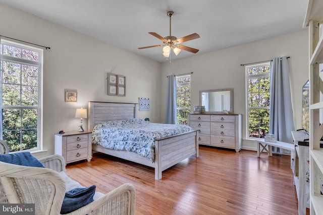 23700 Quiet Oak Ct, California, MD 20619 - bedroom with wood-type flooring, a ceiling fan, and multiple windows