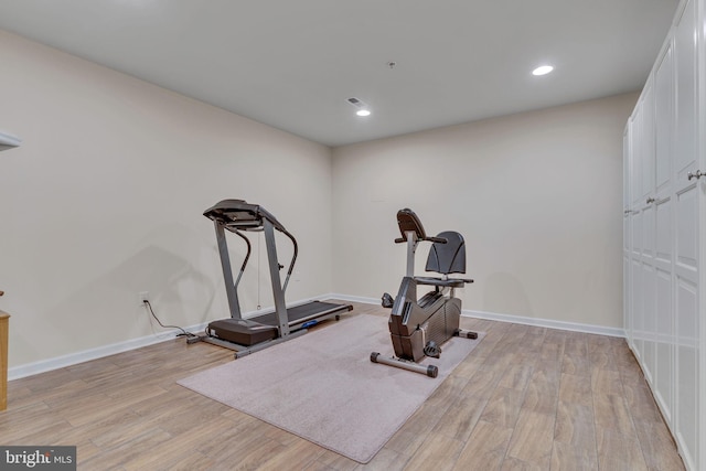 23700 Quiet Oak Ct, California, MD 20619 - workout room featuring baseboards, recessed lighting, and light wood finished floors
