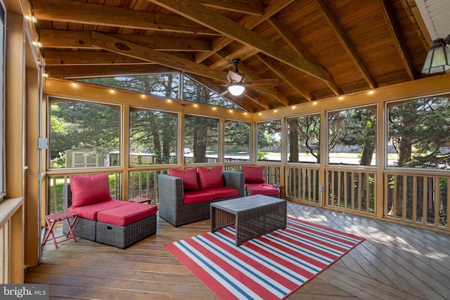 10866 Monticello Ct, Great Falls, VA 22066 - sunroom with a ceiling fan and an outdoor hangout area