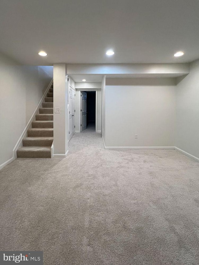 820 S Paca St, Baltimore, MD 21230 - finished below grade area featuring carpet, stairs, and recessed lighting