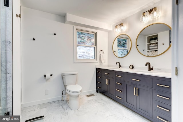 5855 Springmount Ct, Eldersburg, MD 21784 - bathroom with visible vents, marble finish floor, baseboards, and a sink