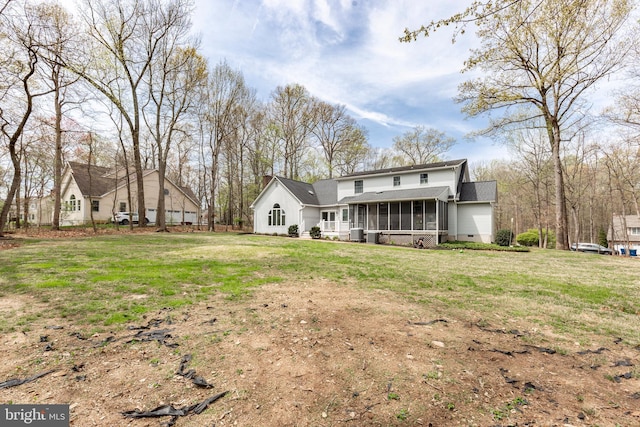 5855 Springmount Ct, Eldersburg, MD 21784 - back of house with a yard, a sunroom, crawl space, and roof with shingles