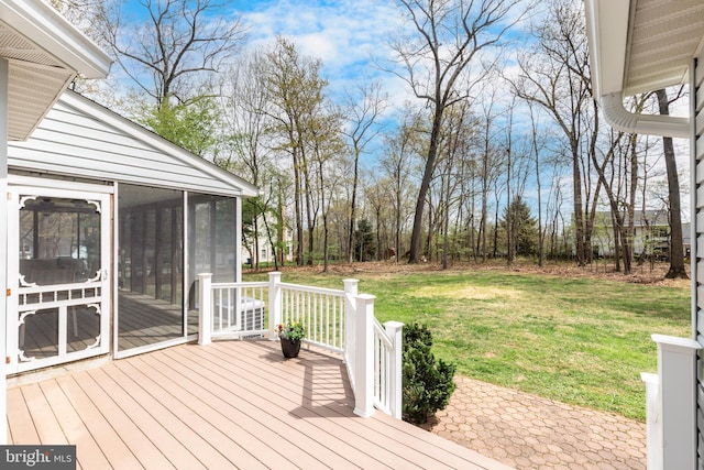 5855 Springmount Ct, Eldersburg, MD 21784 - wooden terrace with a yard and a sunroom
