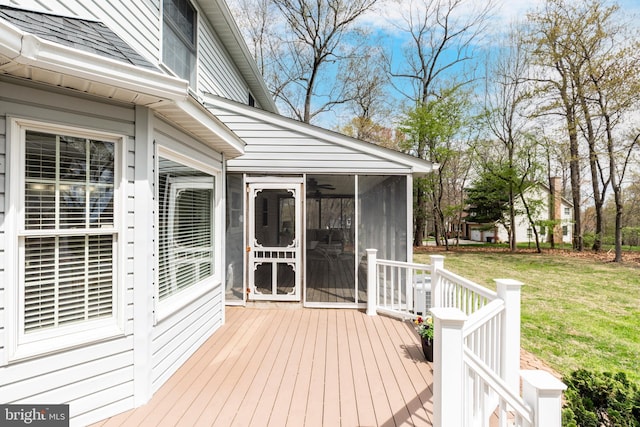 5855 Springmount Ct, Eldersburg, MD 21784 - deck featuring a sunroom and a yard