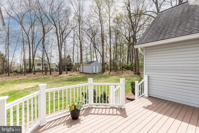 5855 Springmount Ct, Eldersburg, MD 21784 - wooden deck with an outbuilding, a yard, and a shed
