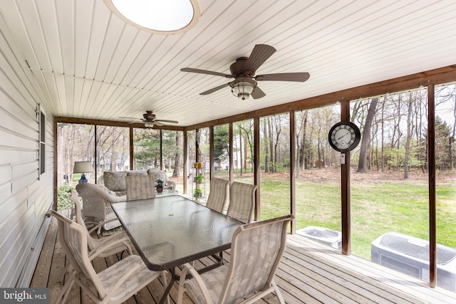 5855 Springmount Ct, Eldersburg, MD 21784 - sunroom / solarium with ceiling fan, a healthy amount of sunlight, and outdoor dining area