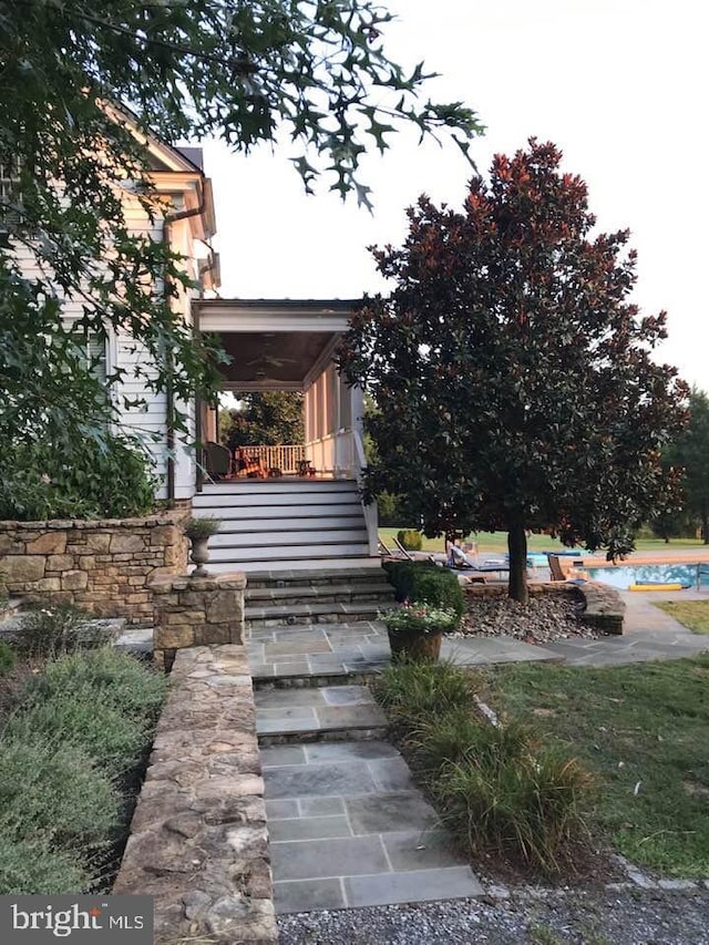 7295 Dudie Rd, Marshall, VA 20115 - view of front of house with stairway and an outdoor pool