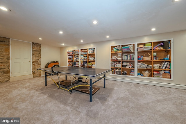 recreation room featuring carpet flooring and recessed lighting