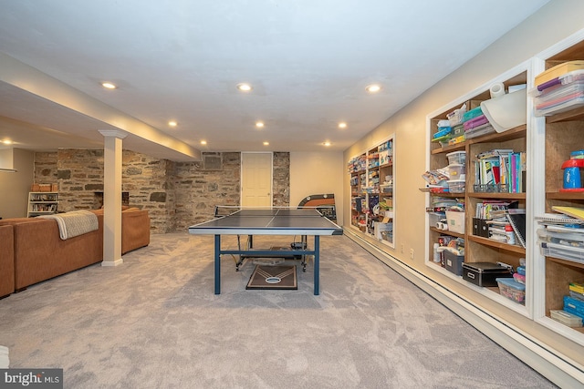 game room featuring recessed lighting and carpet